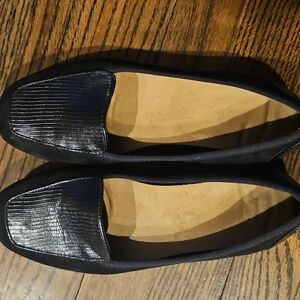 Lauren Blakwell Priscilla Square-Toe Flats Faux Reptile Look With Faux Suede 6